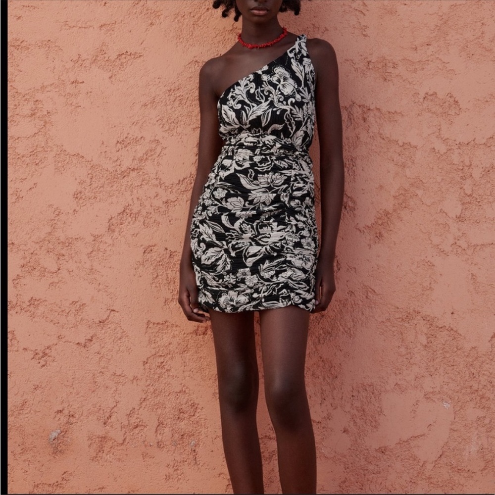 Zara floral printed one shoulder dress